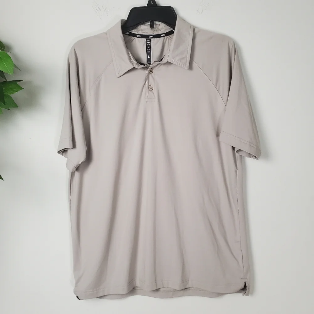 LEG3ND Inspire Men's Gray Cream Polo Golf Shirt Size Large Soft Breathable - Picture 1 of 9